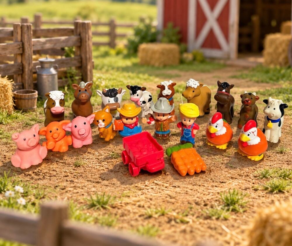 Fisher Price Little People Farm Lot 18 Figures Animals Farmers Cart Carrots